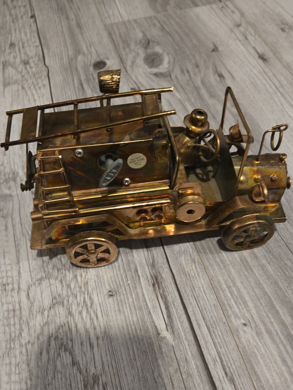 Vintage 1980s Metal Fire Truck Music Box Moving Ladder Working Toy Decor